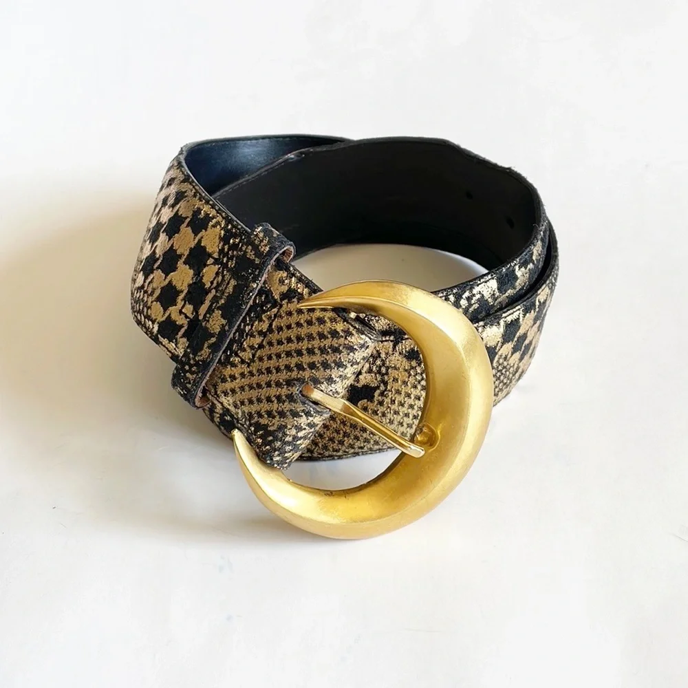 vintage 80’s leather gold tone buckle belt